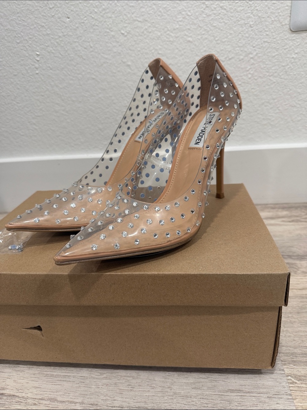 Steve Madden Nude Clear Rhinestone Pointed Pumps